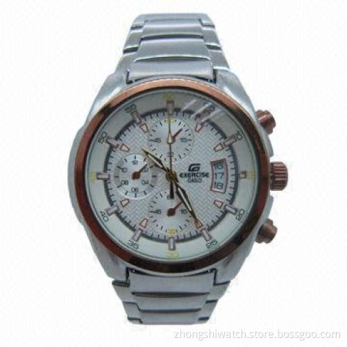 Metal Watch in Silver, Rosegod Tone-alloy Case and Stainless Steel Band, Japanese Quartz Movement